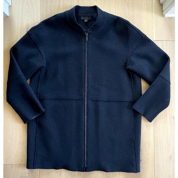 COS Boiled Wool Black Cocoon Cardigan Zip Coat - Size 6 - Picture 1 of 6